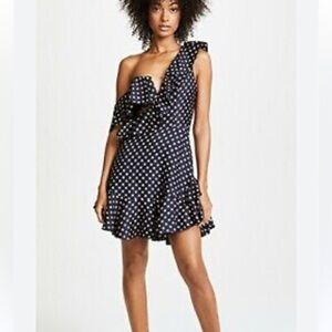 Zimmermann Black and White Polka Dot One-Shoulder Mini Dress